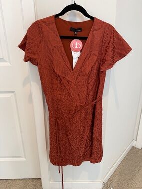 Joie Rust Wrap Dress with Subtle Leopard Texture